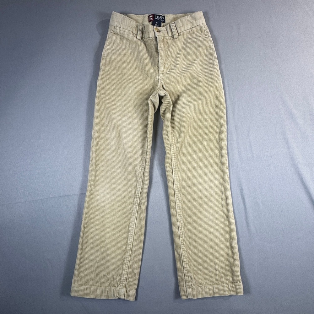 Chaps Boys 6 Tan Beige Corduroy Pants Straight Leg 100% Cotton Fall Prep Classic